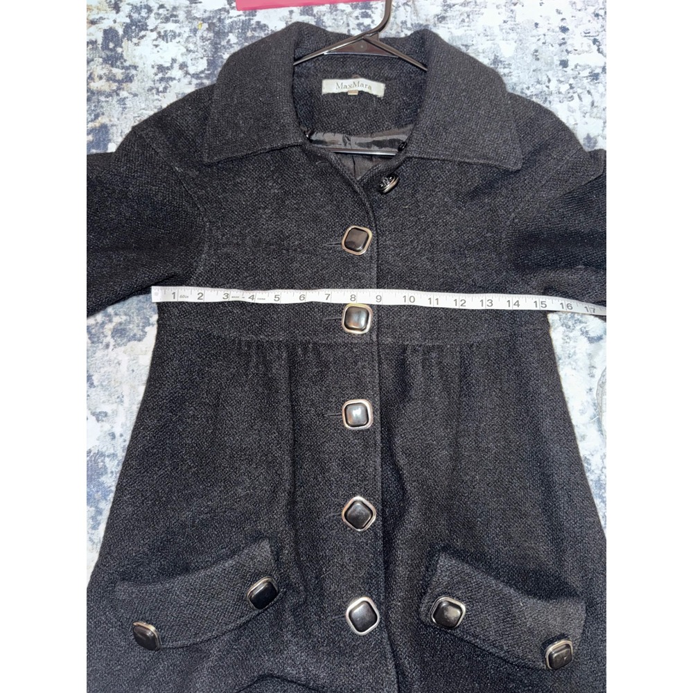 MaxMara Black Button Front Studded Sleeve Flare Coat Women's - Picture 11 of 13